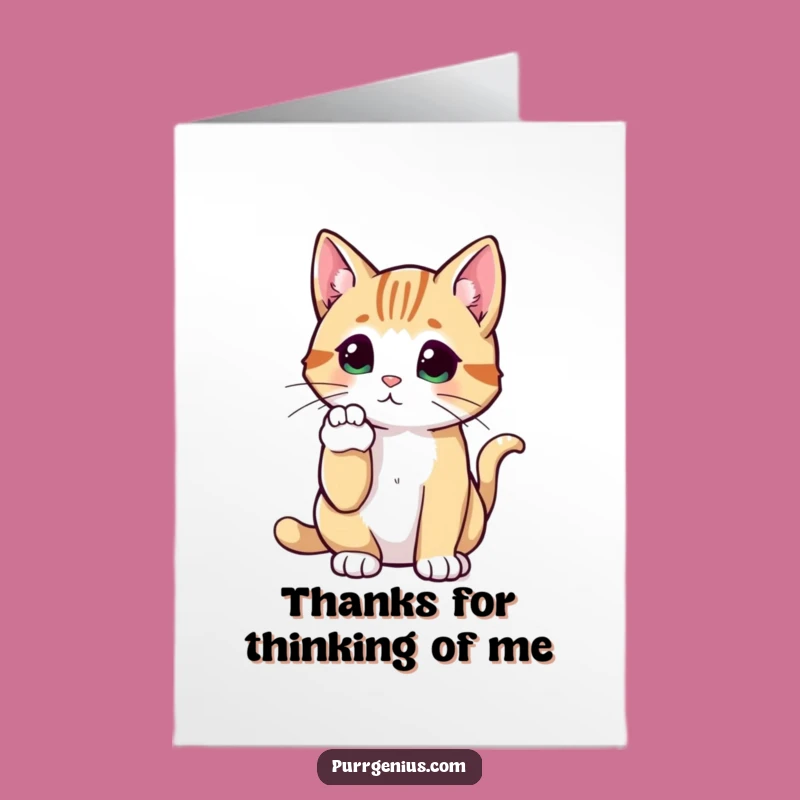 Free Printable Thank You Card: Thinking Cat Pondering Funny Downloadable Gift