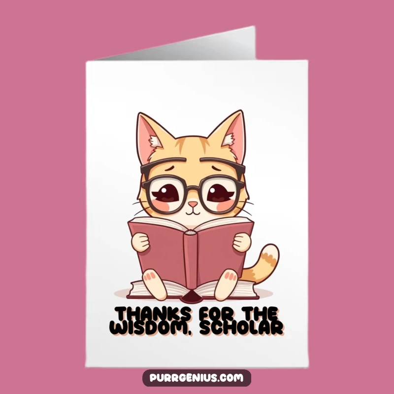 Free Printable Thank You Card: Wise Cat Glasses Book Funny Downloadable Gift