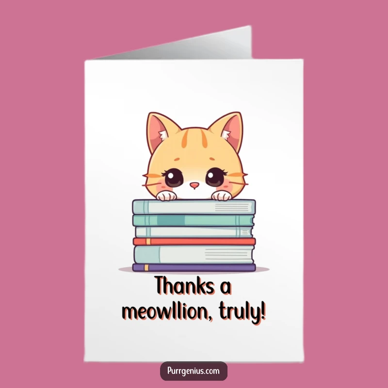 Thank You Free Printable Card: Bookish Cat Character Downloadable Appreciation