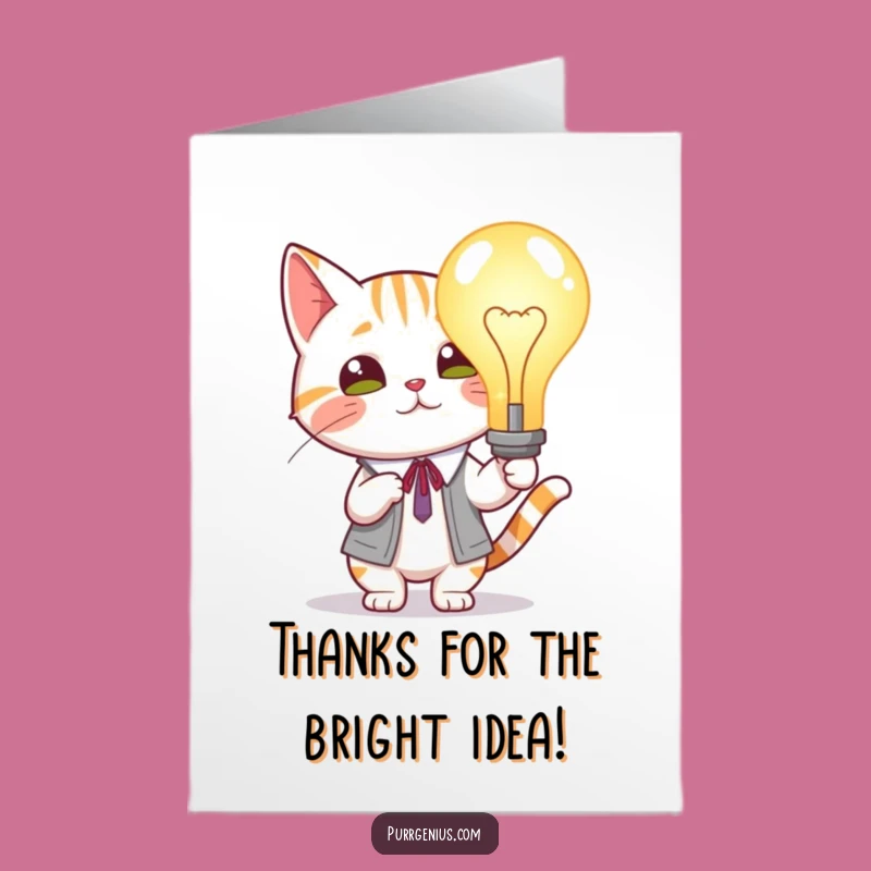 Thank You Free Printable Card: Smart Cat's Bright Idea Downloadable Gratitude