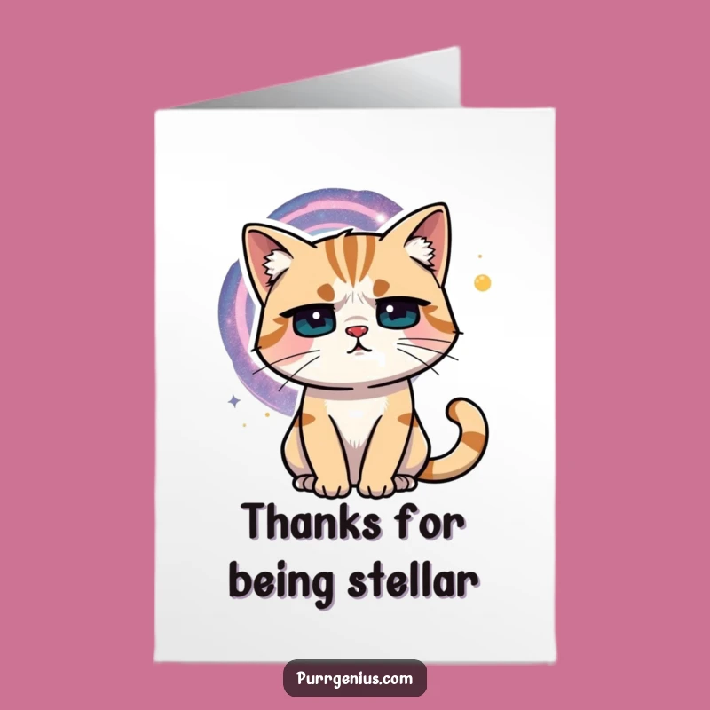 Free Printable Funny Cat Galaxy Thank You Card - Grateful for the Universe Downloadable