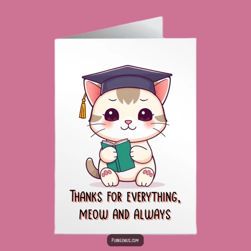 Free Printable Kawaii Cat Thank You Card: Funny Downloadable Gift for Grateful Cat Fans