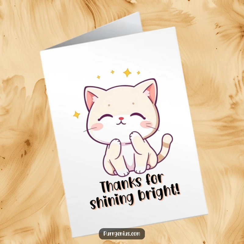 Funny Free Printable Thank You Card of a cute Kawaii cat in a contemplative pose, looking up at a mesmerizing constellation.
