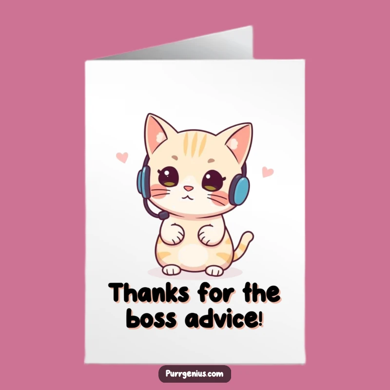 Free Printable Thank You Card: Headset Cat Downloadable Gift for Clear Thanks