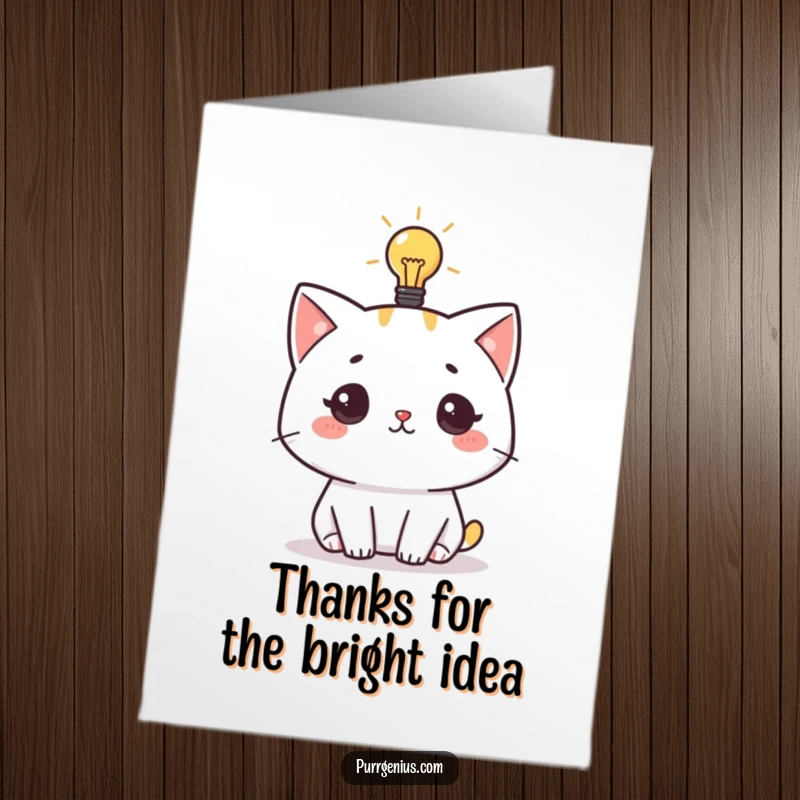 Funny Free Printable Thank You Card: Cat with a bright lightbulb has a thoughtful idea, perfect for saying thank you.