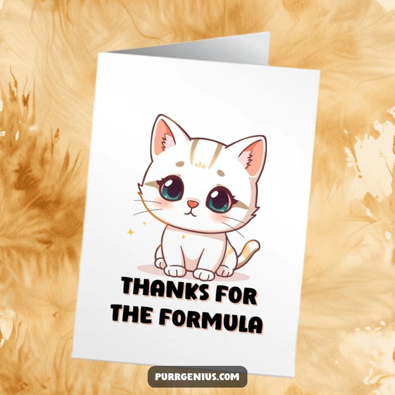 Funny Free Printable Thank You Card: Cat intrigued by a glowing formula, thanking them for their brilliant input.