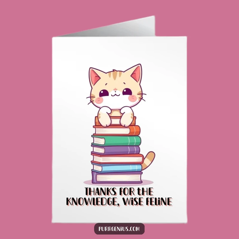 Free Printable Thank You Card: Amusing Cat Balancing Books, Quick Download, Humorous Appreciation