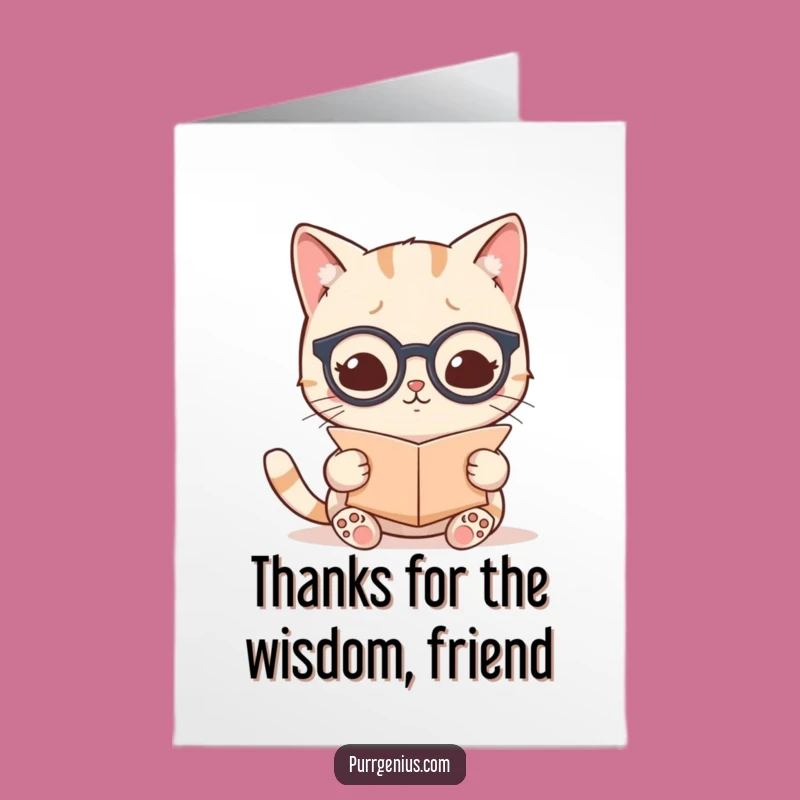 Free Printable Kawaii Cat Scholar Thank You Card: Funny Downloadable Gift for Wise Advice