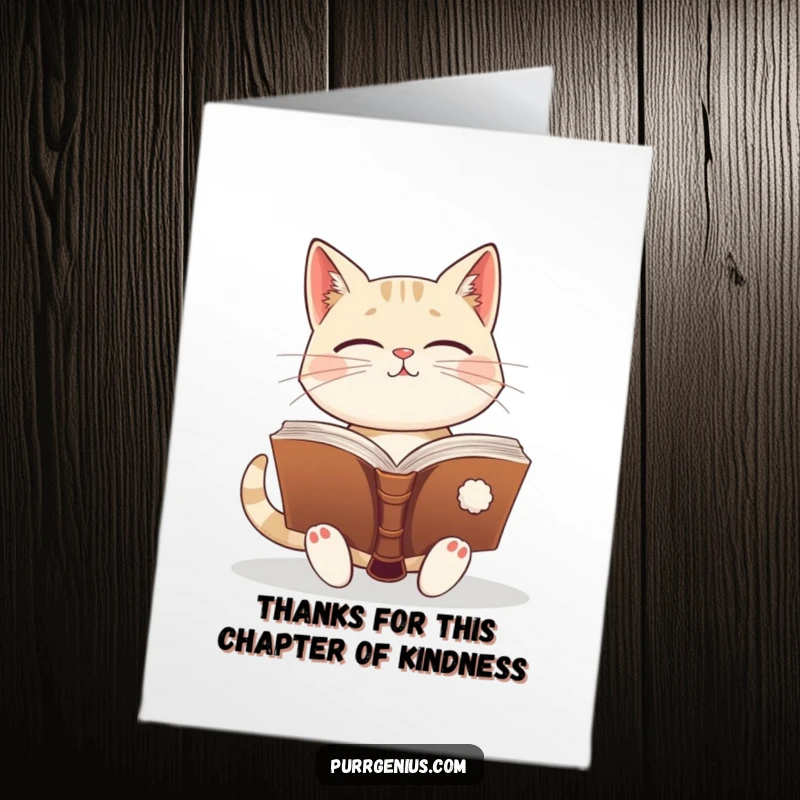 Funny Free Printable Thank You Card: An enlightened cat shares wisdom from a giant ancient book.