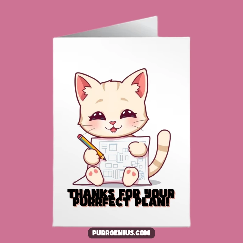 Free Printable Thank You Card: Blueprint Cat Downloadable Gift for Clever Thanks