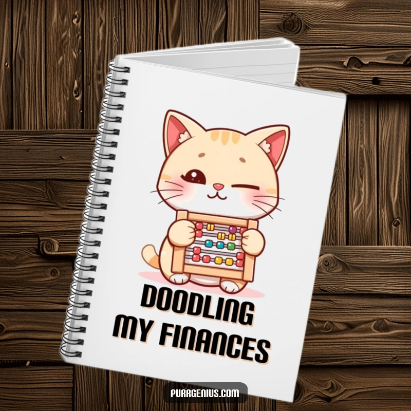 Funny Notebook: A winking cat holds a small abacus, perfect for recording calculations, clever ideas, and witty notes.