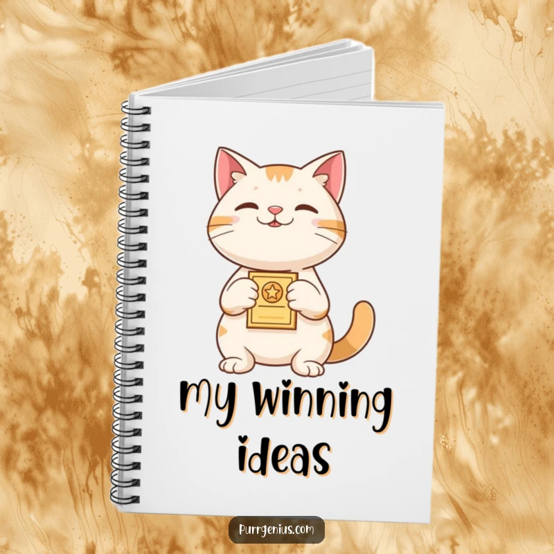 Funny Notebook: A proud cat presents a small award, perfect for recording achievements, goals, and celebratory thoughts.