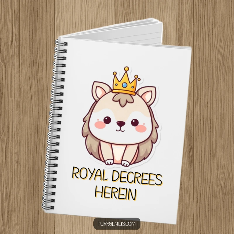 Funny notebook cover depicting an animal wearing a small crown, ideal for journaling royal thoughts.