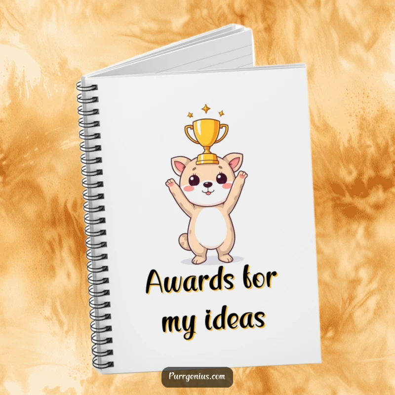 Funny notebook cover with a celebratory animal holding a mini trophy, great for journaling successes.
