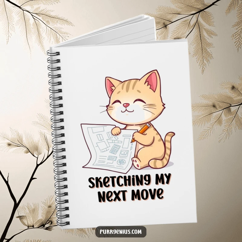 Funny Architect Cat Notebook: a pleased cat drawing a detailed blueprint, ideal for journaling plans and creative ideas, a unique funny gift.
