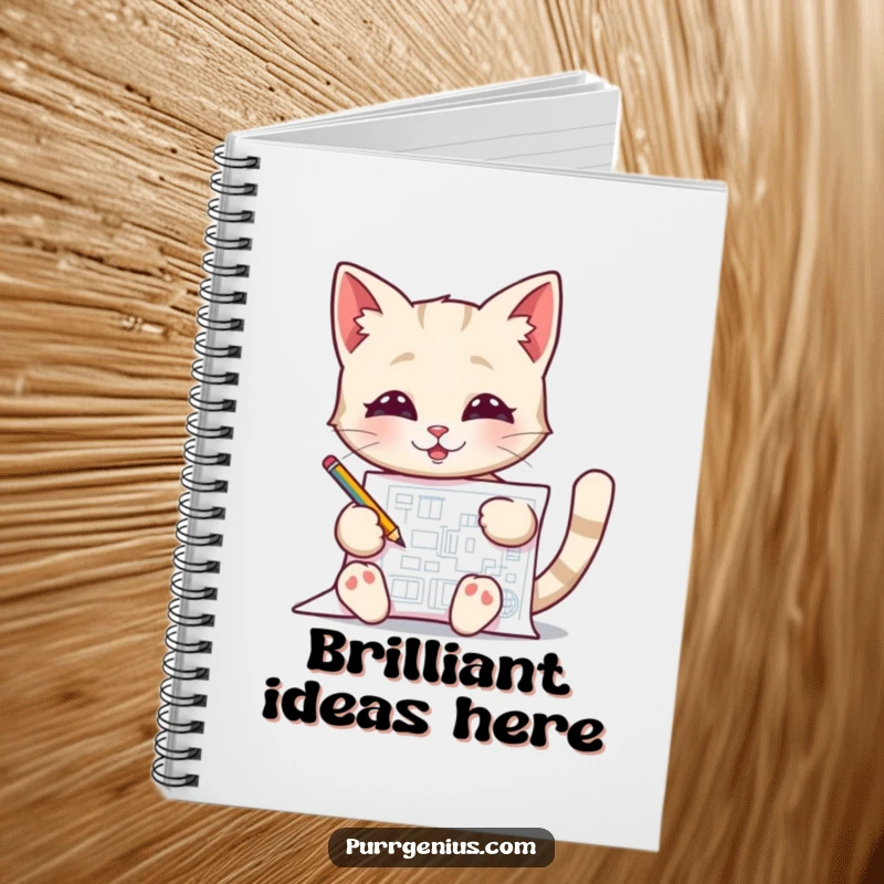 Funny Blueprint Cat Notebook, depicting a cat pleased with its blueprint, perfect for planning and note-taking.