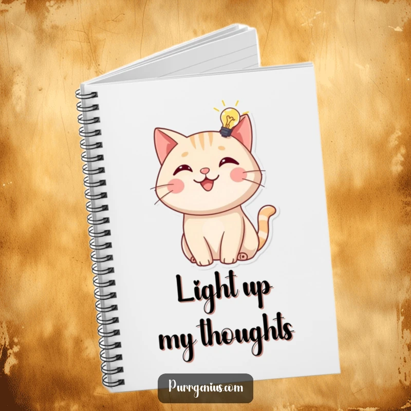 Funny Notebook: A cheerful cat with a glowing lightbulb overhead, perfect for recording bright ideas and witty thoughts.