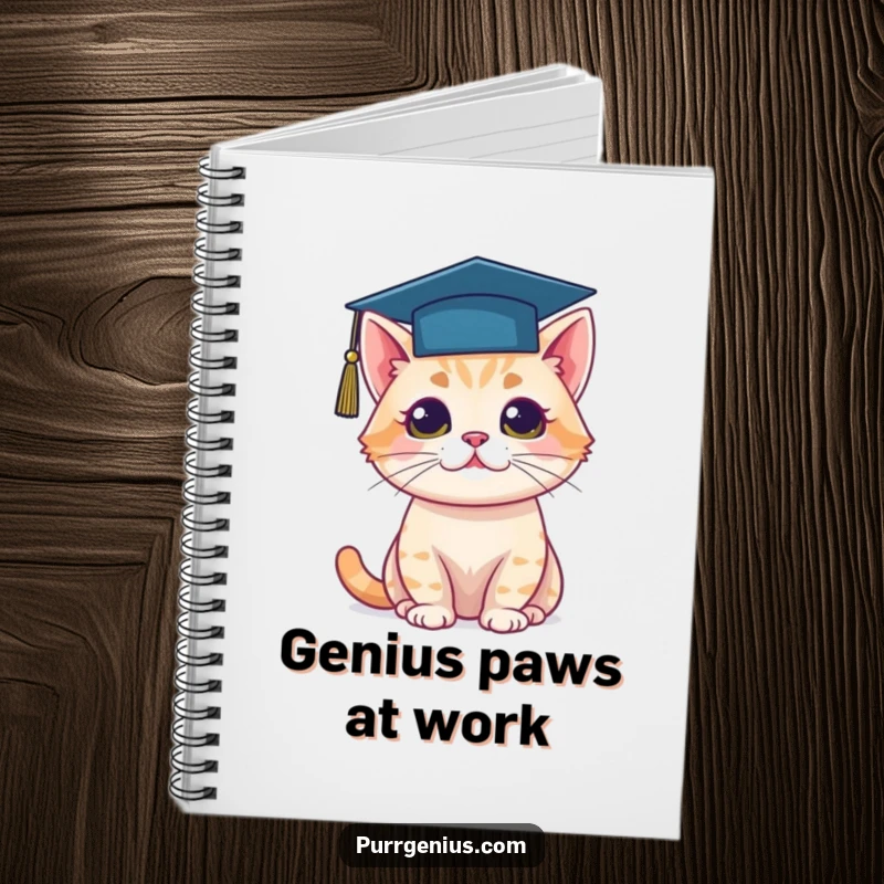 Funny notebook with a cat wearing a graduation cap, perfect for jotting down academic thoughts and ideas.