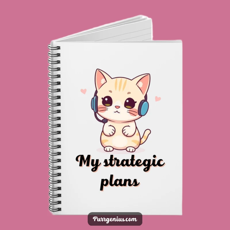 Funny Headset Cat Notebook Take Notes with Hilarious Feline Directives