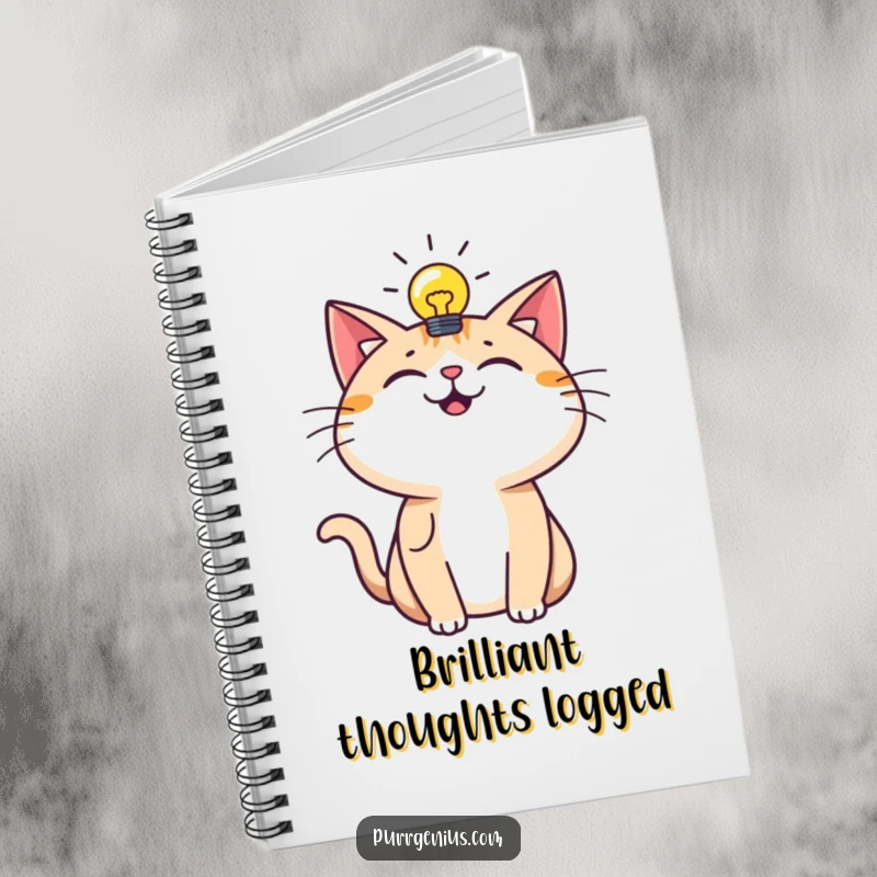 Funny Notebook: A cat with a lightbulb above its head encourages bright ideas and humorous note-taking.