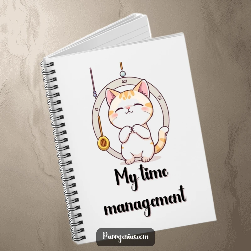 Funny cat batting at a dangling pendulum, representing time. This notebook is perfect for capturing memories.