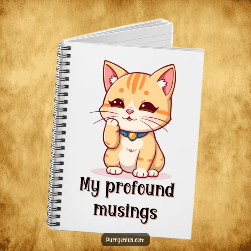 Funny wise cat contemplating by stroking its whisker, providing inspiration for this thoughtful notebook.