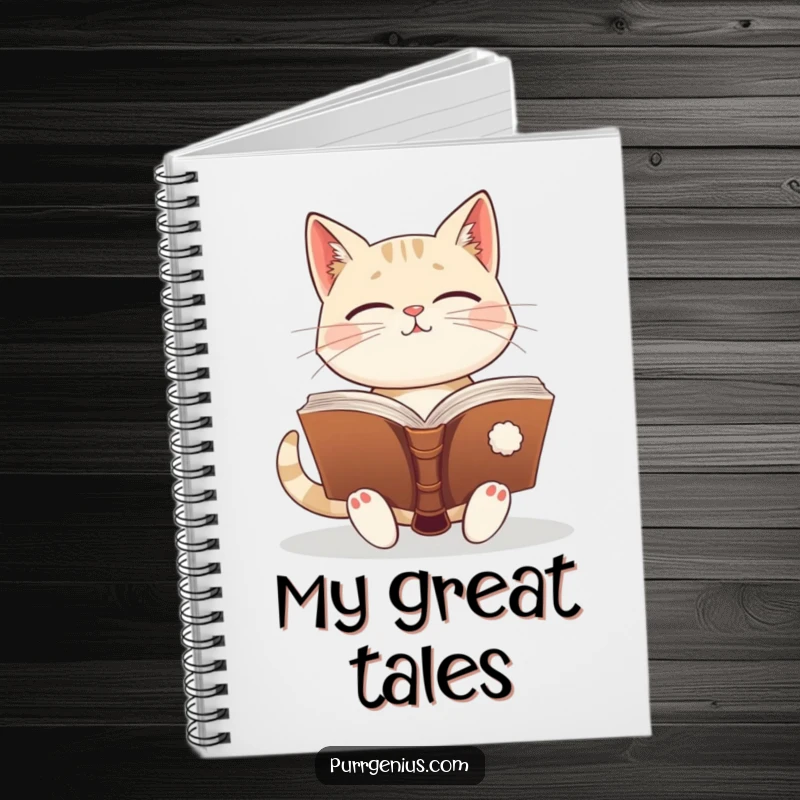 Funny enlightened cat holding an ancient book, ready to write. This notebook is perfect for recording profound thoughts.