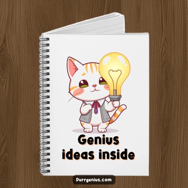 Funny Cat Lightbulb Notebook: Scholarly cat presenting a glowing lightbulb, perfect for journaling brilliant ideas.