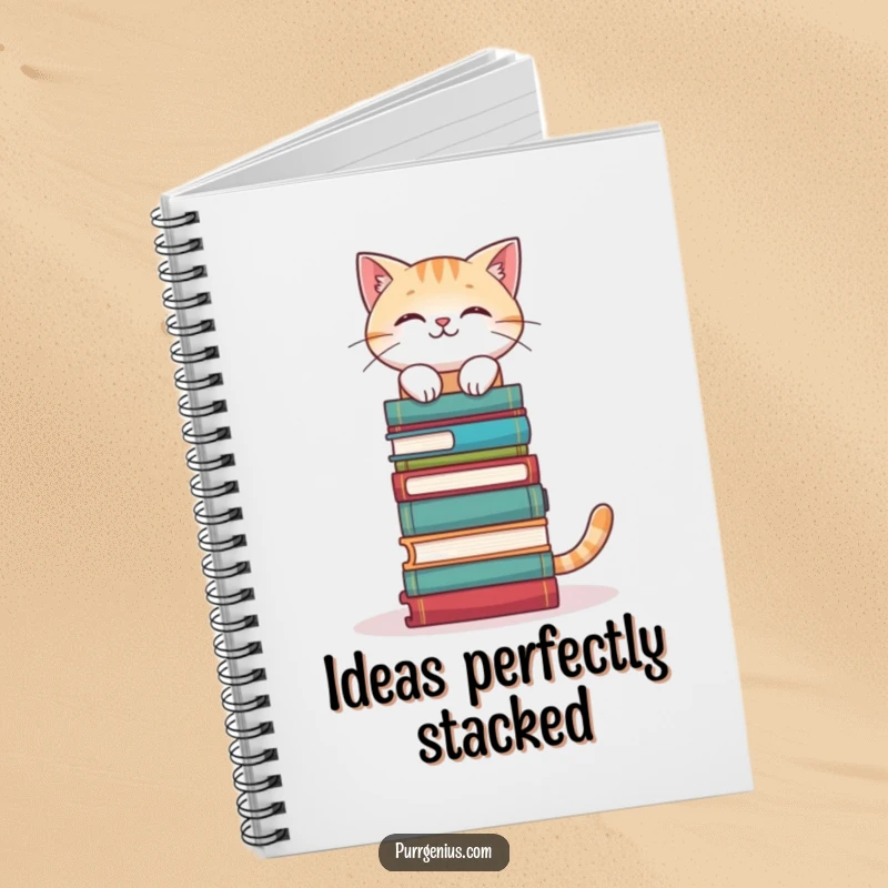 Funny Bookworm Cat Notebook: a cat balancing a stack of books on its head, ideal for journaling thoughts and studies, a unique funny gift.