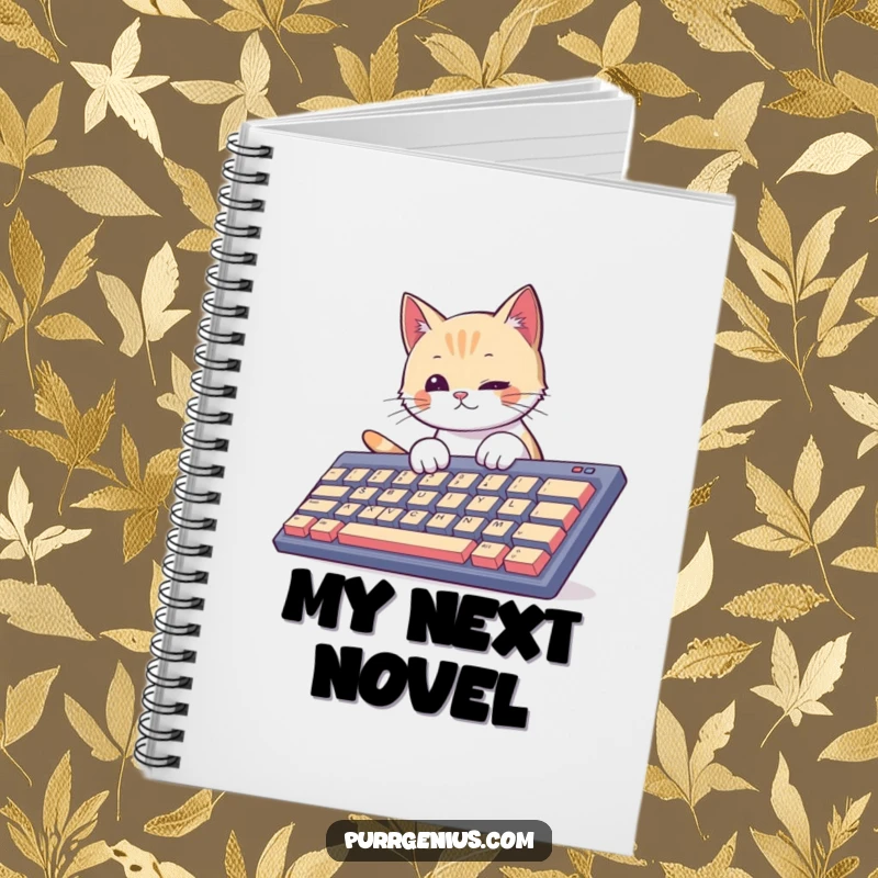 Funny curious cat typing on a giant keyboard, ready to write. This notebook is perfect for capturing creative ideas.