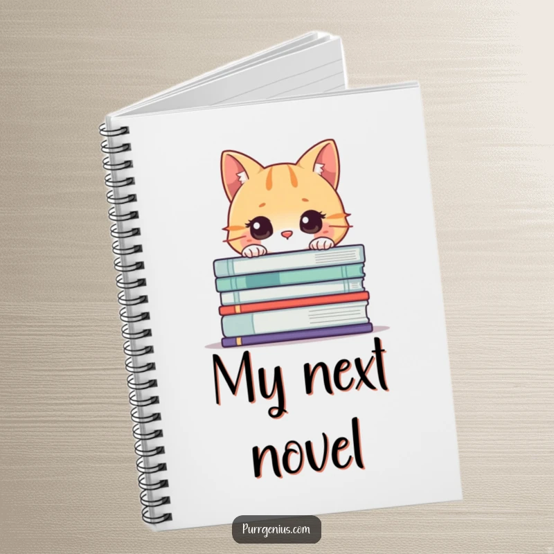 Funny Cat Book Notebook: Curious cat peeking from behind oversized books, perfect for journaling with a literary touch.