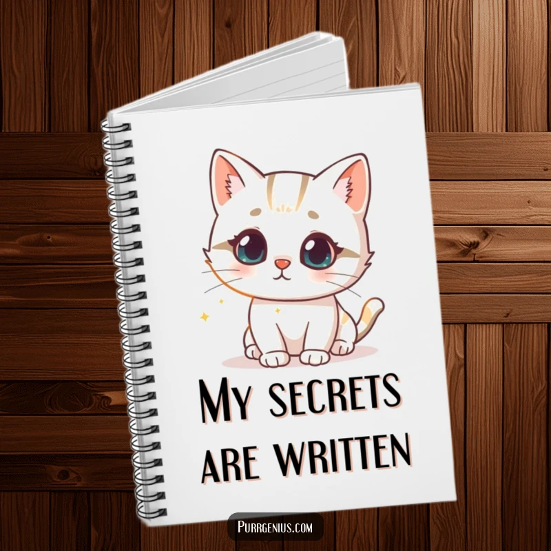 Funny notebook with a cute cat character intrigued by a glowing scientific formula, designed for science notes, observations, and research.