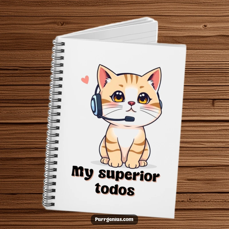 Funny Boss Cat Notebook: a cat wearing a headset, confidently giving instructions, ideal for journaling plans and directives, a unique funny gift.