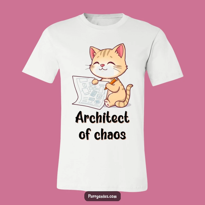 Funny Architect Cat T-Shirt: Blueprint Designer Tee, Cool Gift for Planners