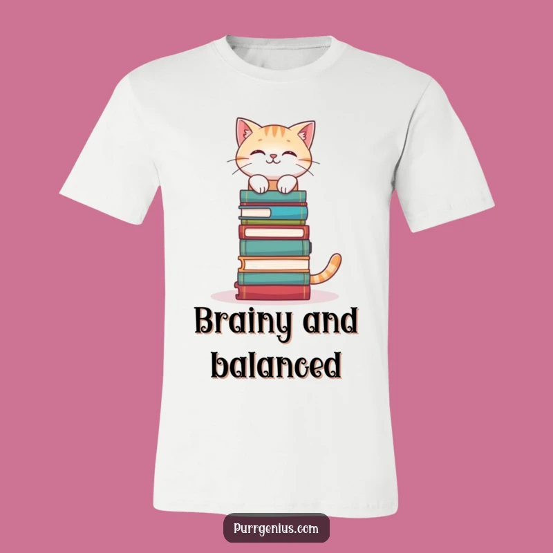 Funny Bookworm Cat T-Shirt: Balanced Reader Tee, Cool Gift for Intellectuals