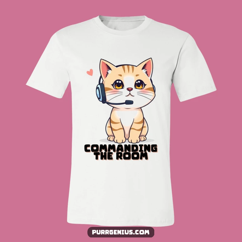 Funny Boss Cat T-Shirt: Headset Communicator Tee, Cool Gift for Managers