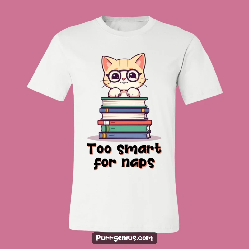 Funny Cat Balancing Books T-Shirt: Cute Kitty Scholar Tee, Hilarious Gift for Nerds