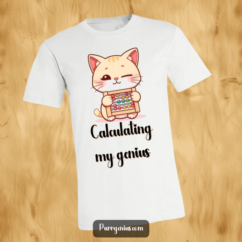 Funny T-Shirt: A winking cat proudly holds a miniature abacus, showcasing its sharp mind and playful, calculating nature.