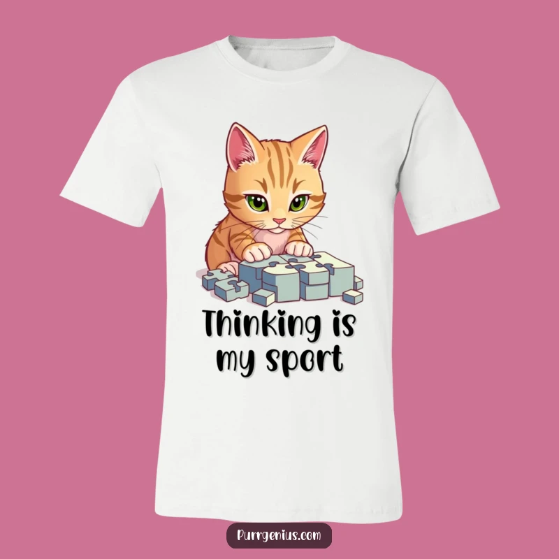 Funny Focused Cat Puzzle T-Shirt: Wear Your Concentration Like a Boss