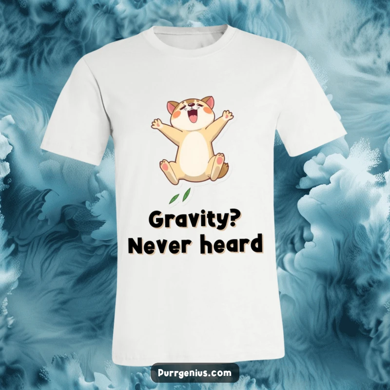 Funny animal t-shirt showing a character leaping dramatically high, representing ambition, energy, and a humorous pursuit of goals.