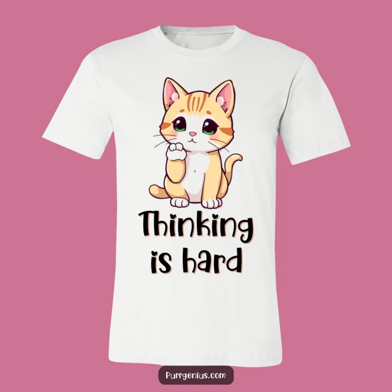 Funny Thoughtful Cat T-Shirt: Pensive Feline Pose, Ideal Funny Gift for Thinkers