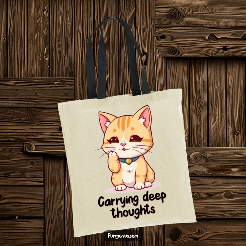 Funny wise cat stroking its whisker thoughtfully, elegantly designed for this practical and humorous tote bag.