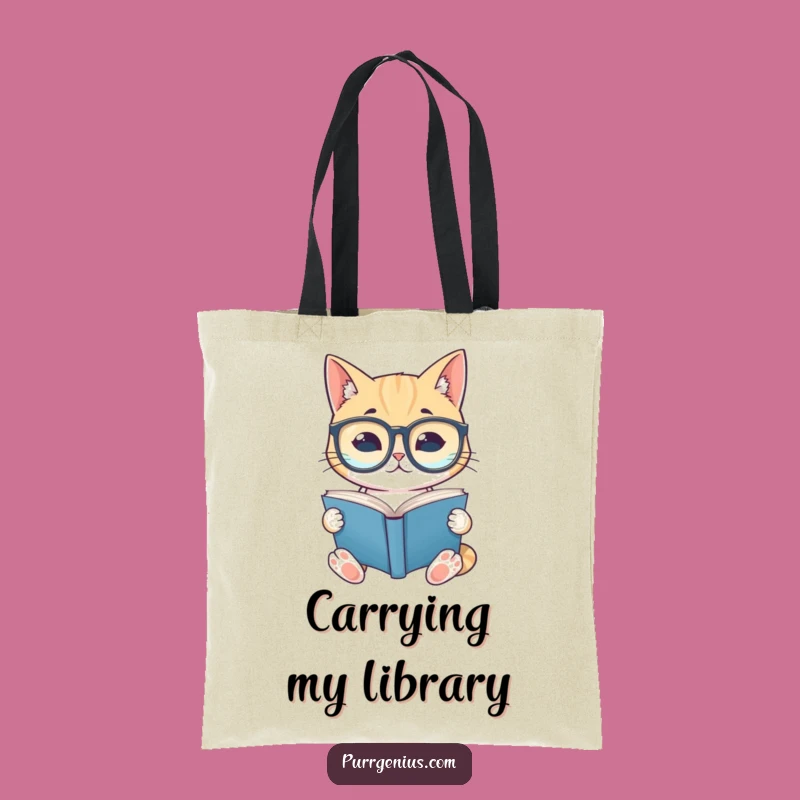 Funny Bookworm Cat Tote Bag: Carry Your Books with Scholarly Feline Style
