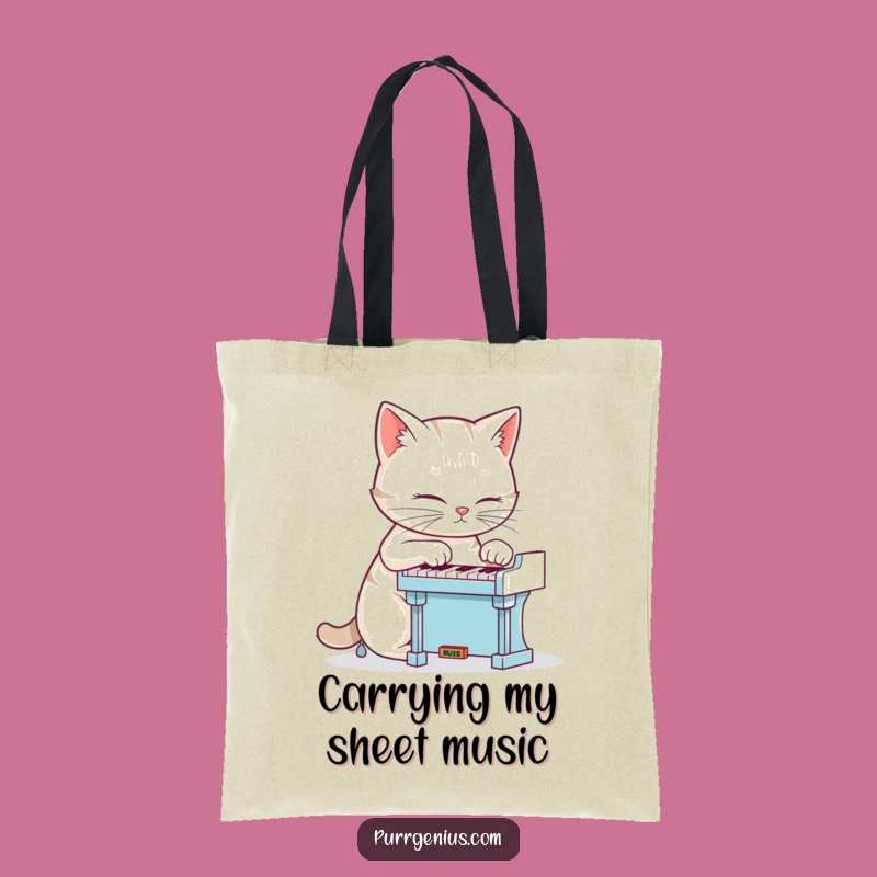 Funny Cat Piano Tote Bag: Chic Feline Musician Carryall, Ideal Gift