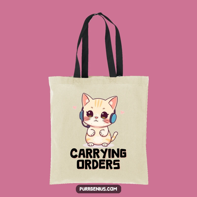 Funny Headset Cat Tote Bag Carry Your Instructions with Hilarious Feline Authority