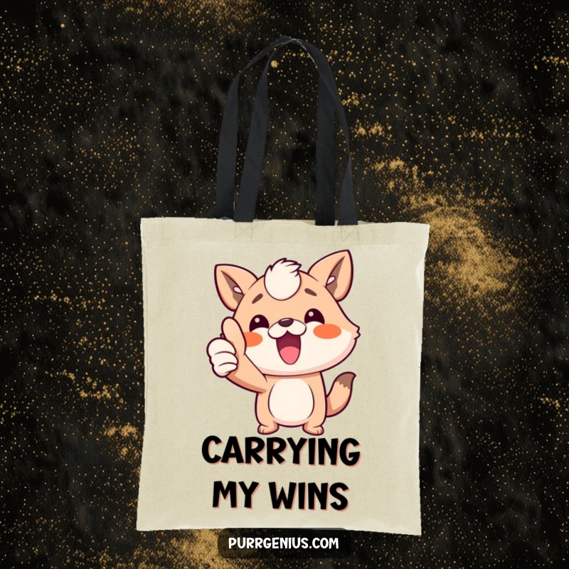 Funny animal character giving a cheerful thumbs up, a symbol of success and good vibes, on a durable tote bag, excellent funny gift.