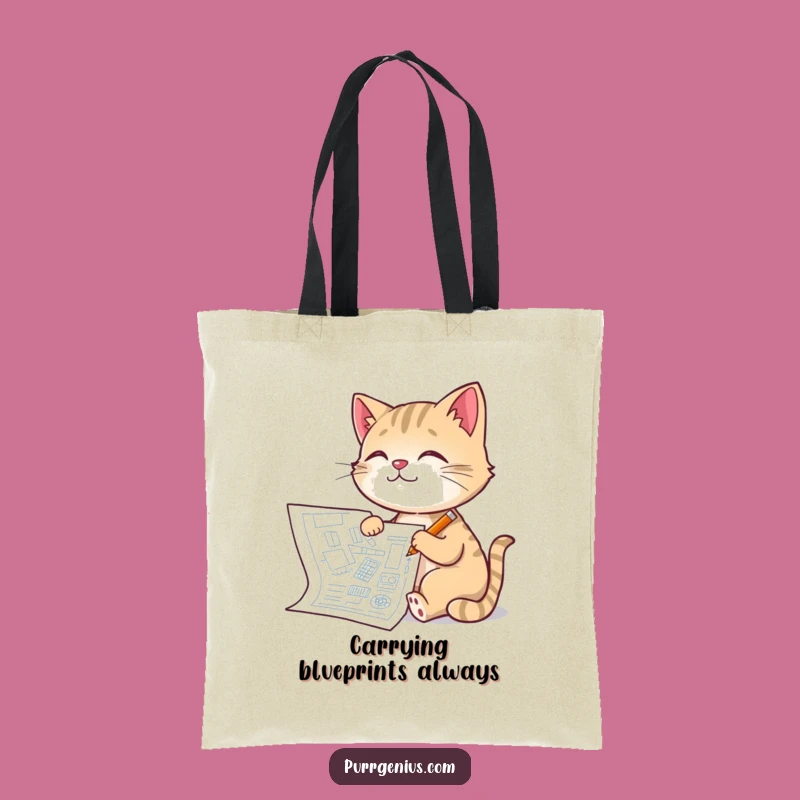 Funny Architect Cat Tote Bag: Blueprint Carrier, Practical Gift for Creators