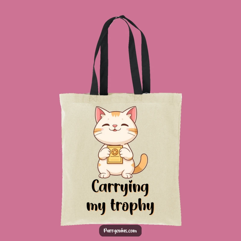 Funny Award Cat Tote Bag: Proud Feline Presenter Accessory, Gift