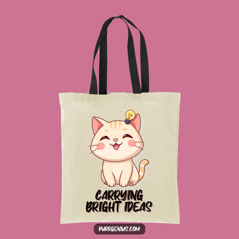 Funny Bright Idea Cat Tote Bag: Cheerful Feline Lightbulb Bag, Gift