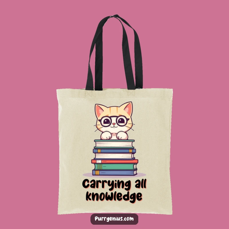 Funny Cat Balancing Books Tote Bag: Cute Kitty Scholar Bag, Hilarious Gift for Readers